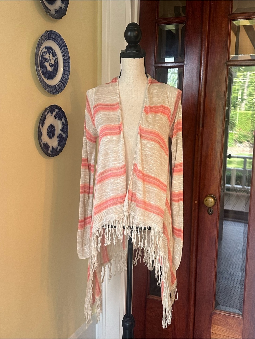 Sweet-n-Sinful | Boho Striped Fringe Open Front Cardigan, Size M